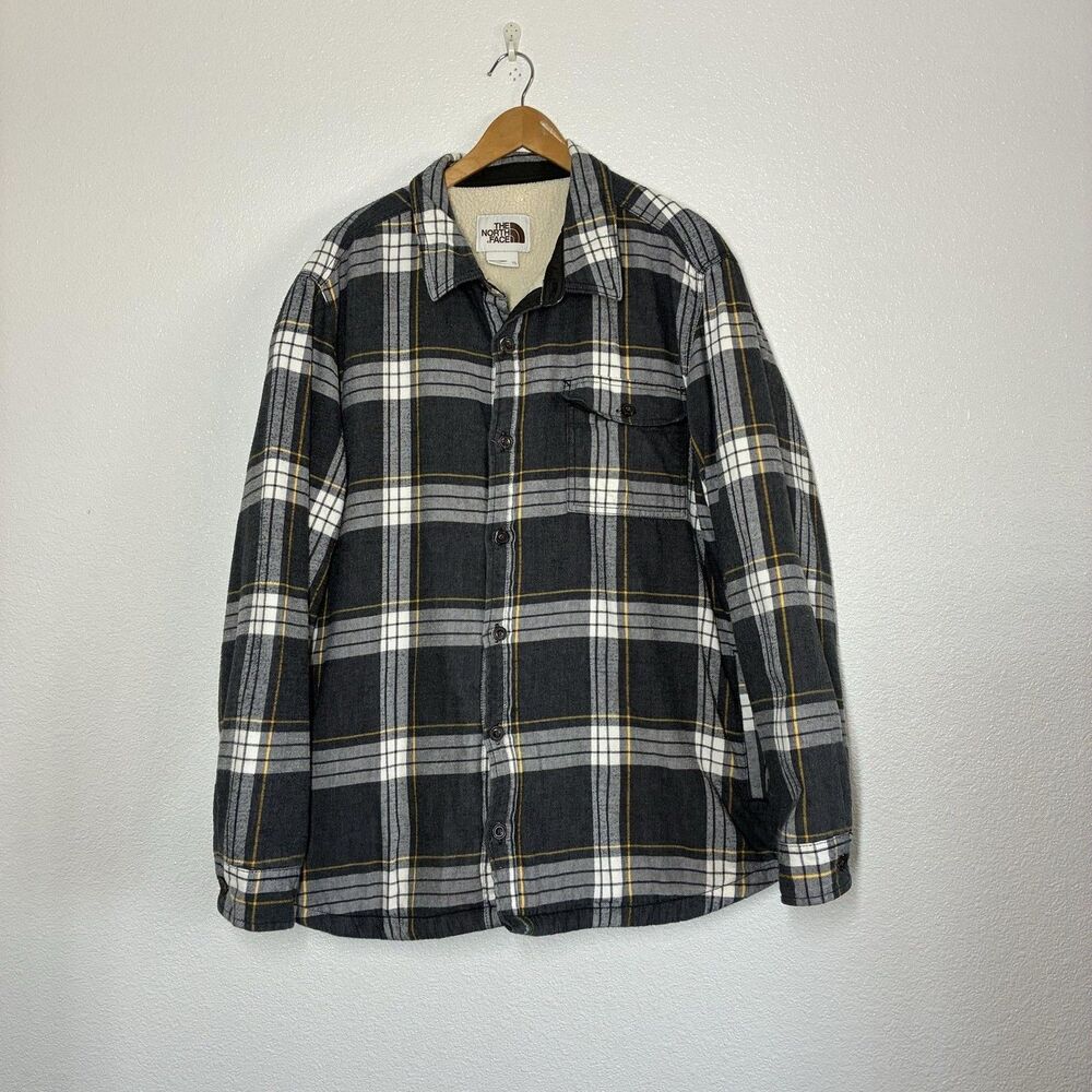 The North Face Jacket Mens 2XL Gray Plaid Sherpa Lined Flannel Shirt Jacket - Picture 2 of 16